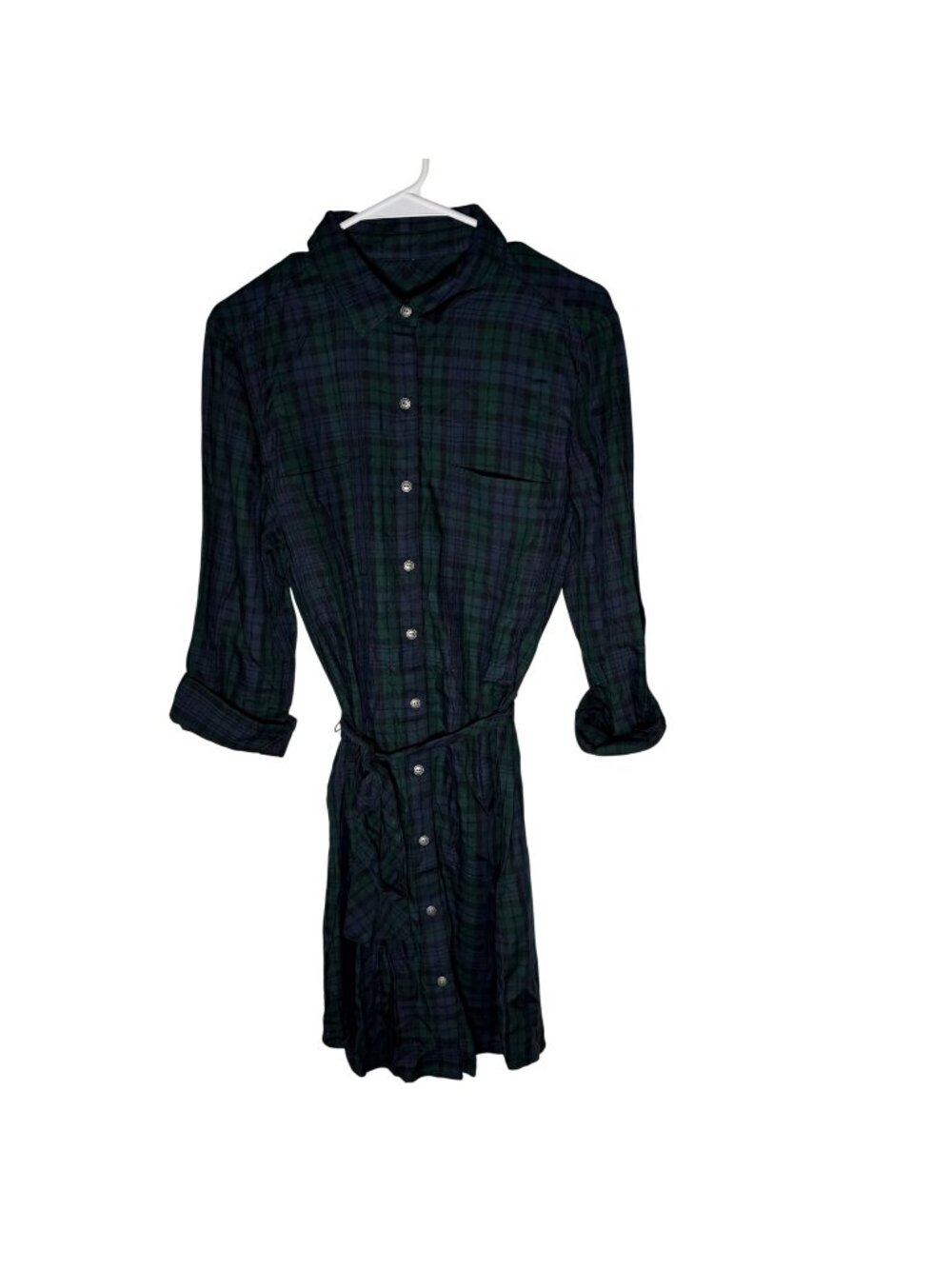 Banana Republic Factory Green Navy Plaid Shirtdress Size 10 NWT